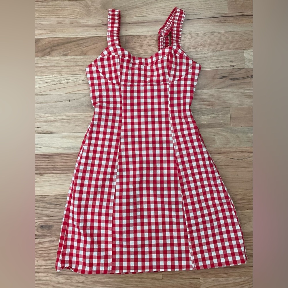Zara Gingham Mini Dress XS red and white